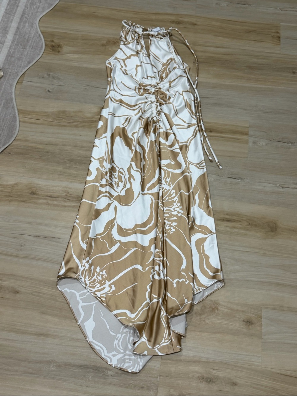 Parker Beige and White Floral Halter Dress